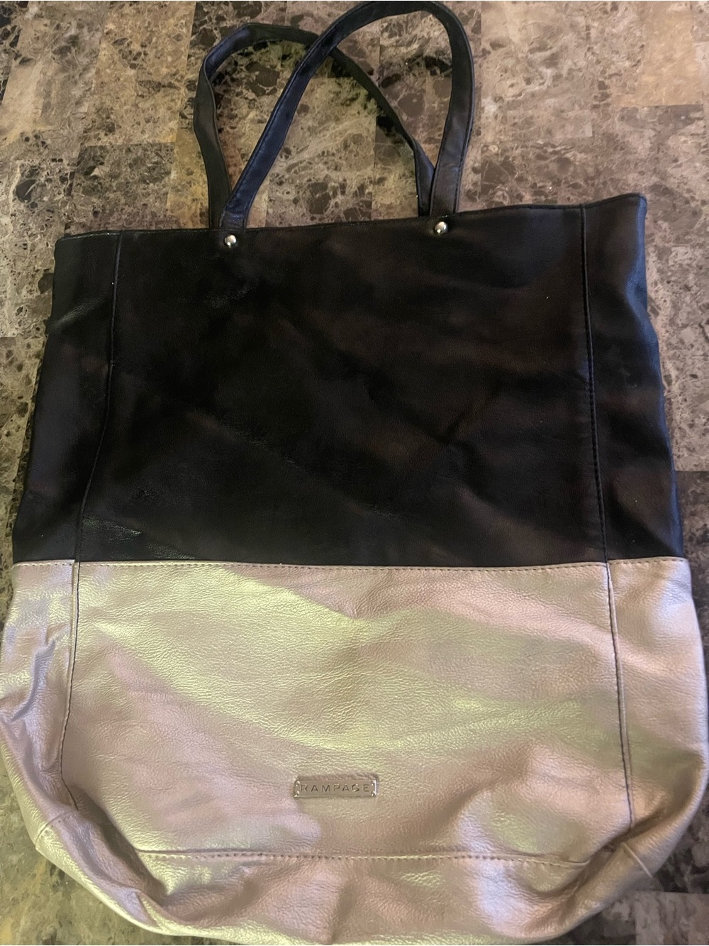 Rampage Black and Metallic Cream Two-Tone Tote